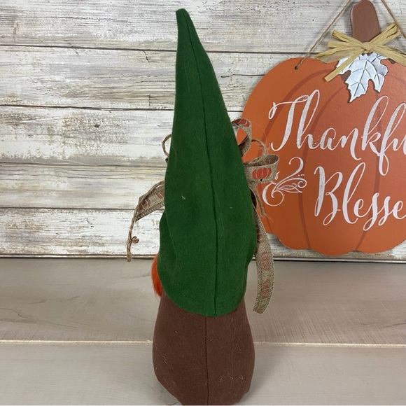 Gnome Fall Autumn Pumpkin Ribbon Green Brown Flannel Shelf Sitter Home Decor - Picture 9 of 10